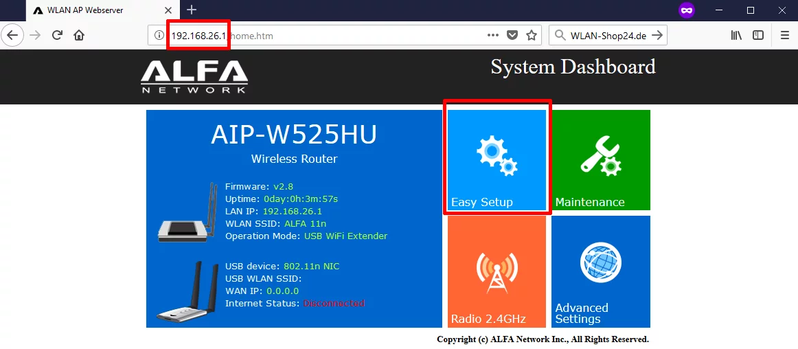 AIP-W525HU Konfiguration Schritt 1