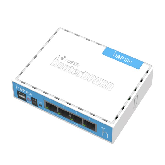 MikroTik hAP Lite TC (RB941-2nD-TC) WiFi Router in a white tower casing