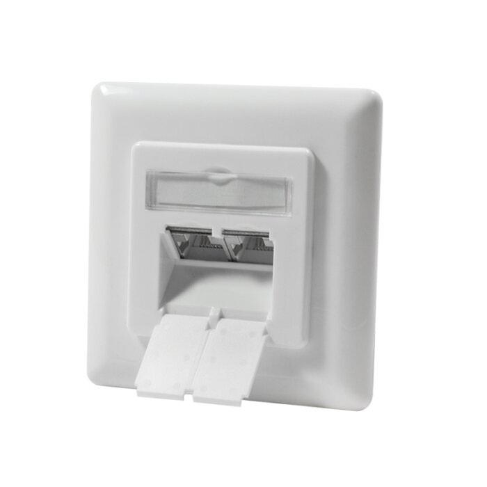 CAT.6a Ethernet flush-mounted network socket with 2 x RJ45, LSA terminals, up to 500MHz, shielded, signal white