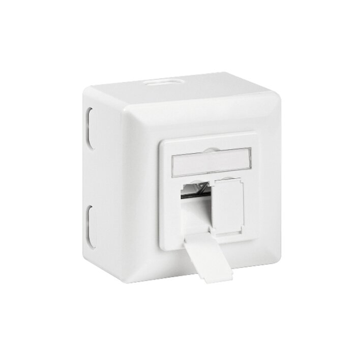 CAT.6a Ethernet Aufputzdose / Netzwerkdose - 2 x RJ45, LSA, bis 500MHz, geschirmt, Reinweiß