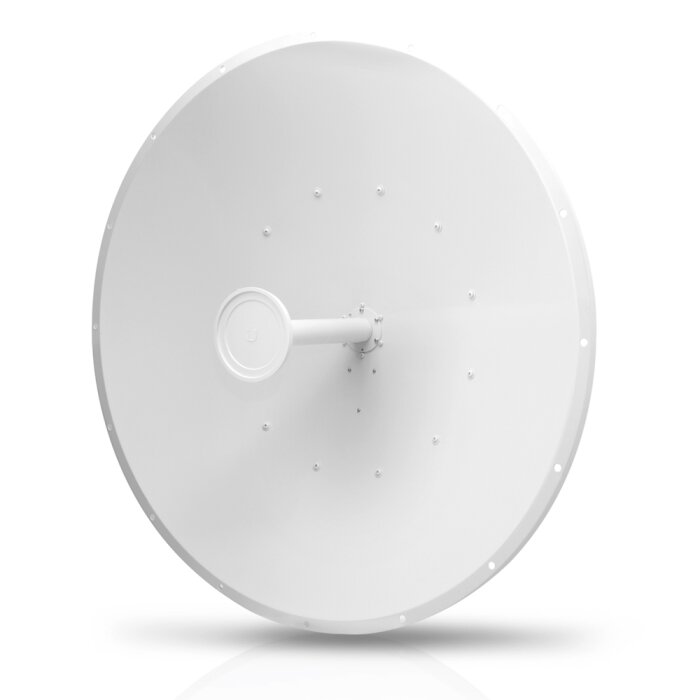 Ubiquiti airFiberX AF-5G34-S45 parabolic 5 GHz directional antenna with 34 dBi gain and slant-45 polarization for long-range links.