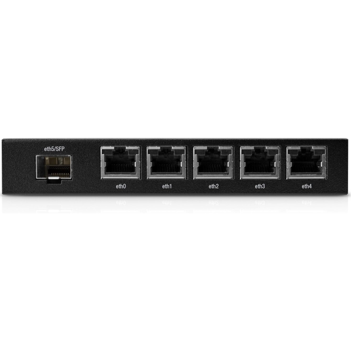 Ubiquiti EdgeRouter X SFP Frontansicht mit allen 5 Gigabit Ports und SFP-Slot
