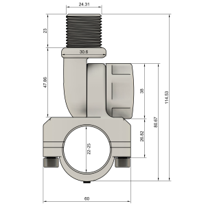 TravelConnector 2DRH - 2D Reling-Kipphalter mit 180° Gelenk, 1" UNS Außengewinde