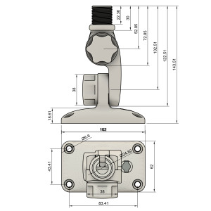 TravelConnector 3DK - 3D Kipphalter mit 2 x 180° Gelenk, 1" UNS Außengewinde