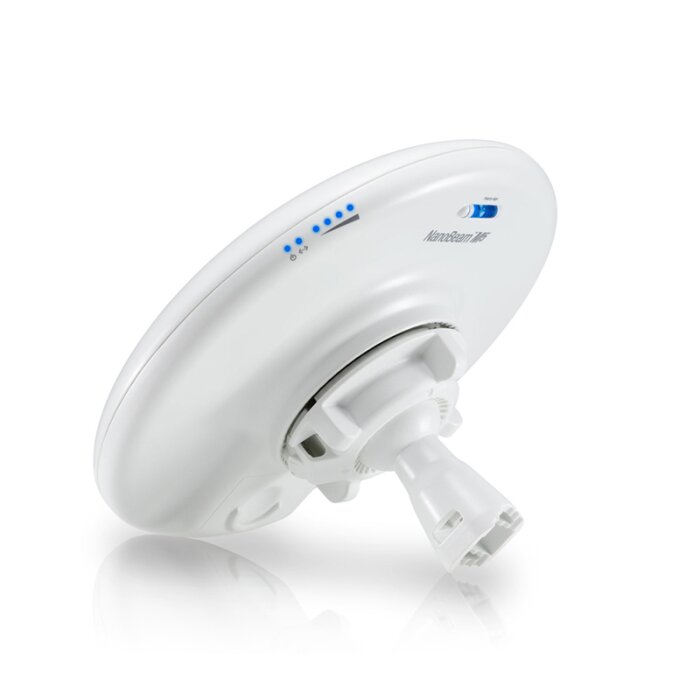 Front view of the Ubiquiti Networks NanoBeam M5-16 (NBE-M5-16) WiFi directional antenna, one of our 5 GHz Directional Antennas, with 16 dBi gain.