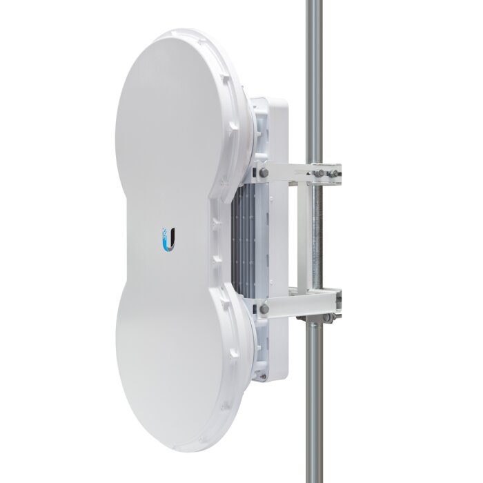 Front view of the Ubiquiti airFiber 5 (AF-5) PtP Backhaul System with the integrated 23 dBi Split-Antenna for 5 GHz Directional Antennas. This is a key component for your Network.