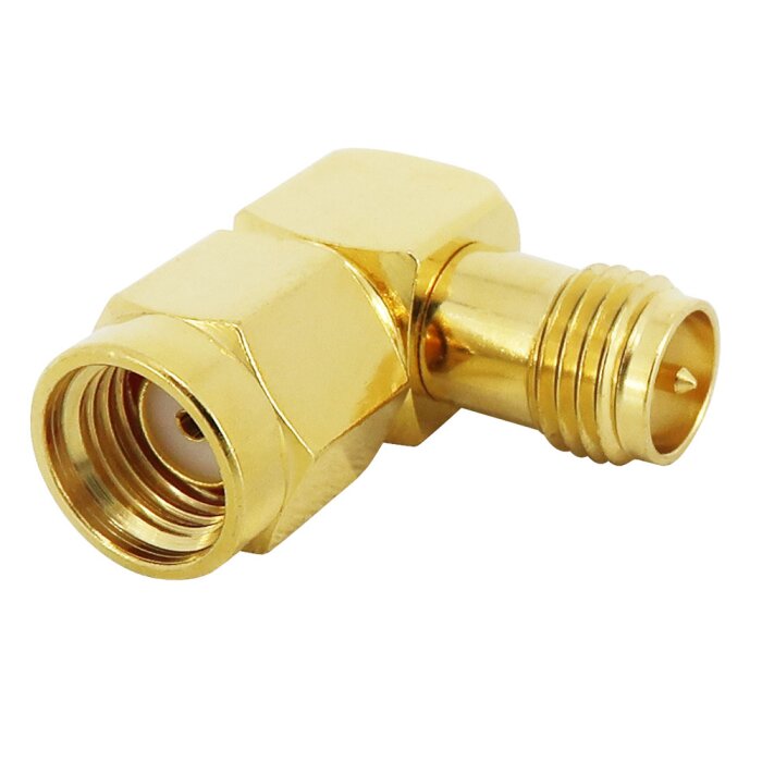 Koaxial Adapter RP-SMA Stecker auf RP-SMA Buchse mit 90° Winkel