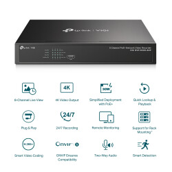 TP-Link VIGI NVR1008H-8MP | 8-Kanal PoE+ Netzwerk Video Recorder