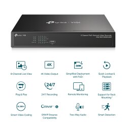 TP-Link VIGI NVR1008H-8MP | 8-Kanal PoE+ Network Video Recorder