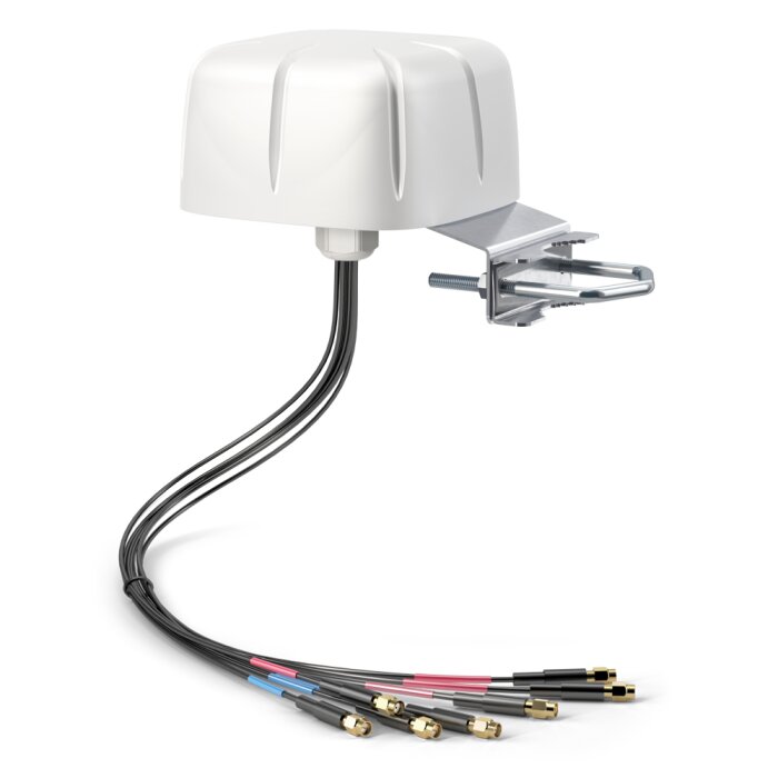 QuWireless QuShell 24G 7in1 5G/LTE & WLAN 6E Mobilantenne in weißer Gehäusefarbe von vorne.