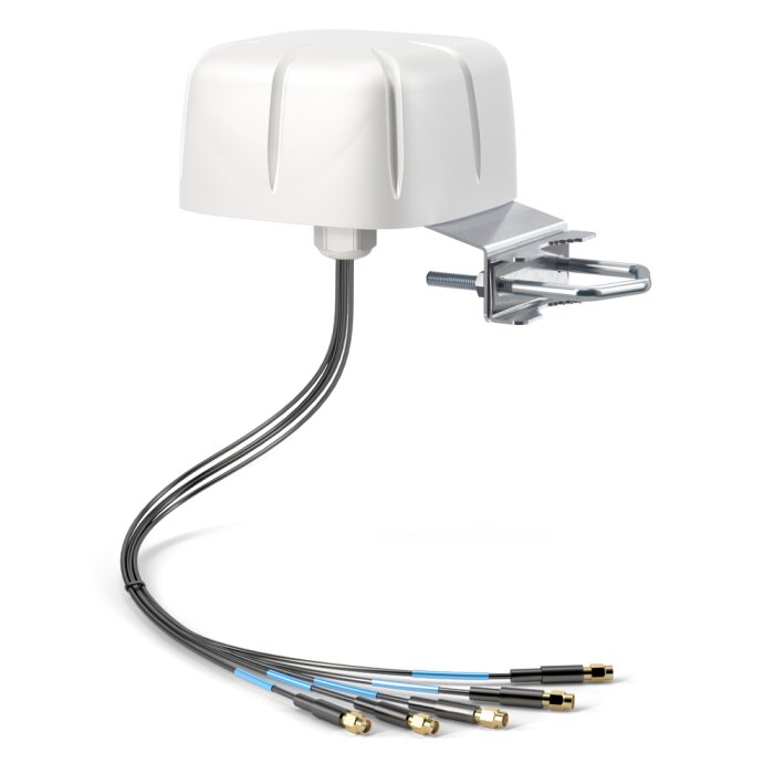 White QuWireless QuShell 40G 5in1 Mobile Antenna with 4x4 MIMO for 5G, 4G, and GPS.