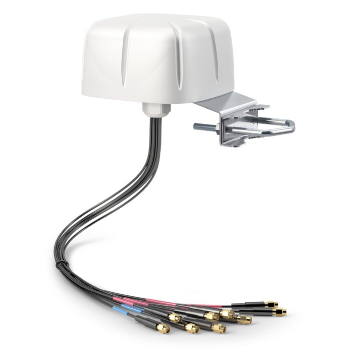 QuWireless QuShell 26G 9-in-1 mobility antenna for 5G, 4G, and Wi-Fi 6E in a white, weather-resistant enclosure. This is a versatile 5G Antennas / Outdoor Antennas and WiFi Antennas solution.