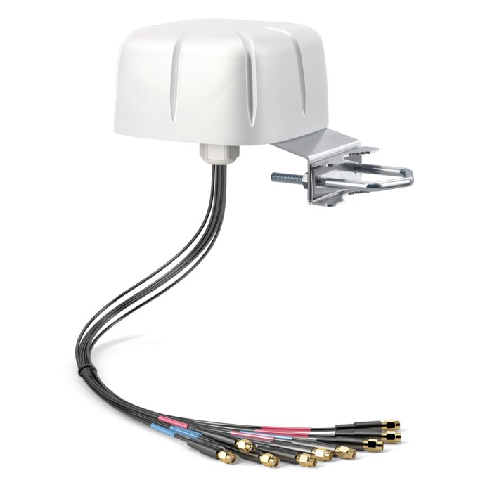 White QuWireless QuShell 44G 9-in-1 multiband Antenna for 5G, 4G, and WiFi 6E in front view.