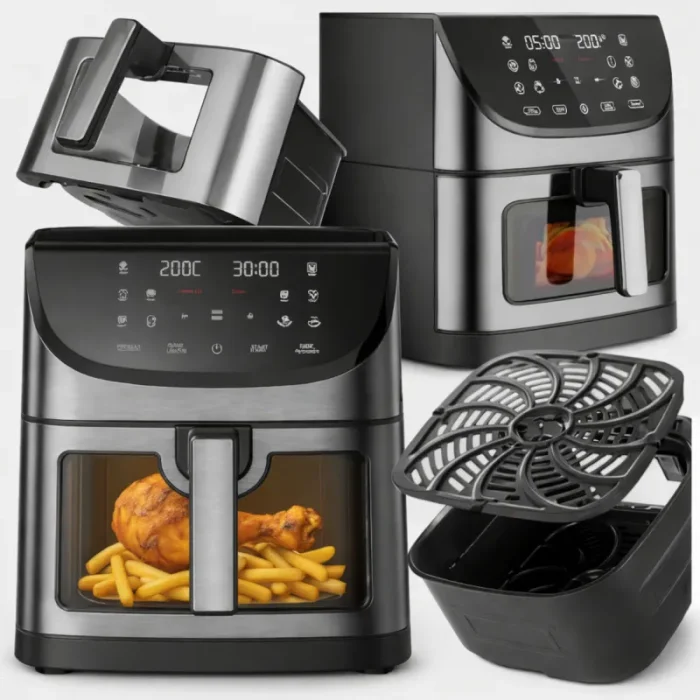 Extralink AirFry Pro 8L black air fryer on a modern kitchen counter