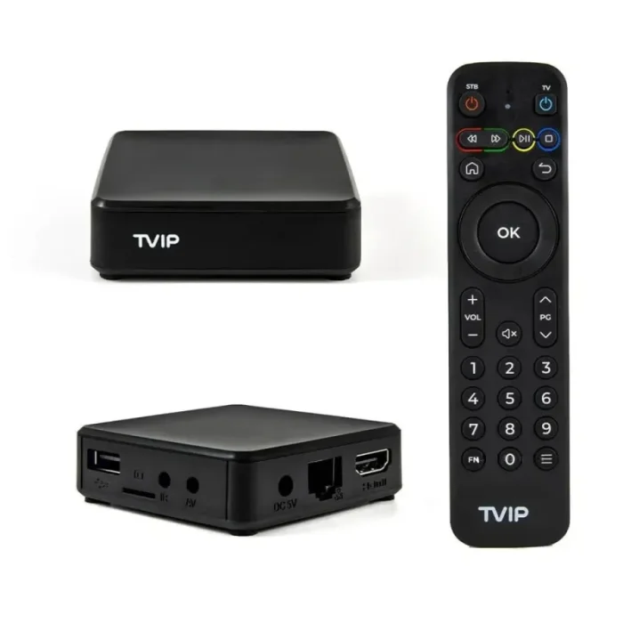 TVIP S-Box V.710 Frontansicht mit Logo und Status-LED