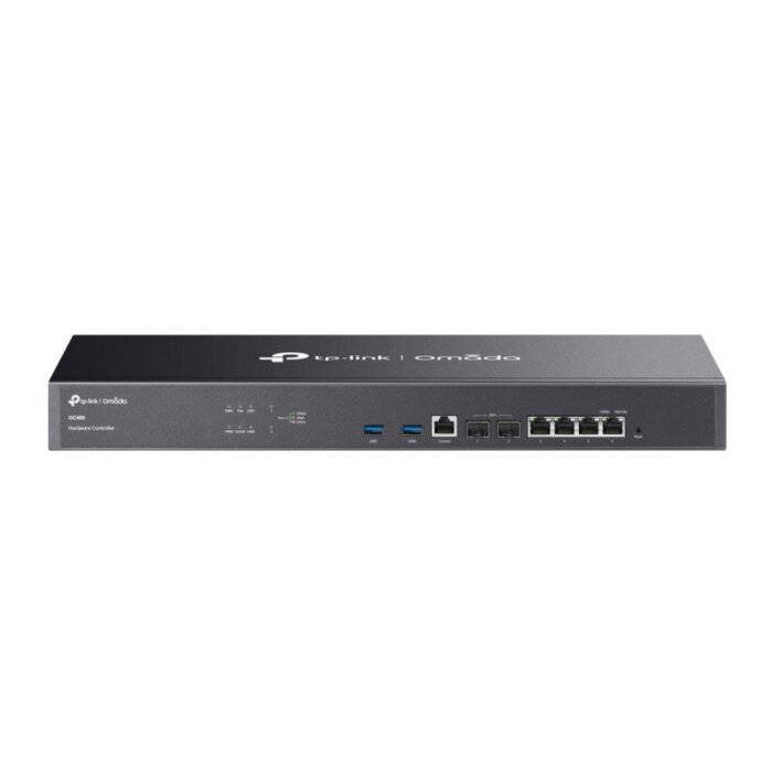 TP-Link Omada OC400 Hardware Controller front view with 10G SFP+ and Gigabit RJ45 ports