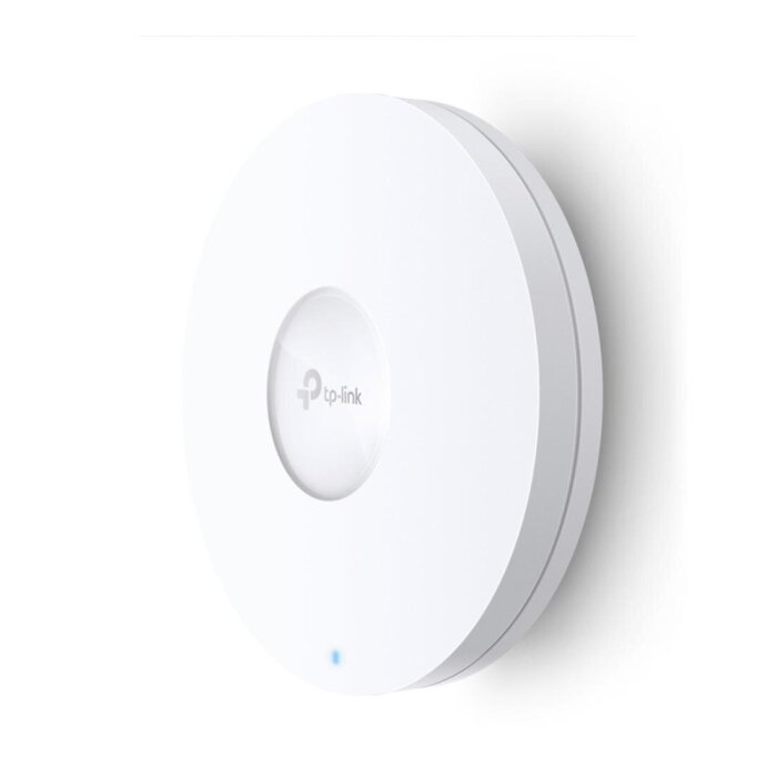 TP-Link Omada EAP620 HD AX1800 Wi-Fi 6 Access Point in a white, round design.