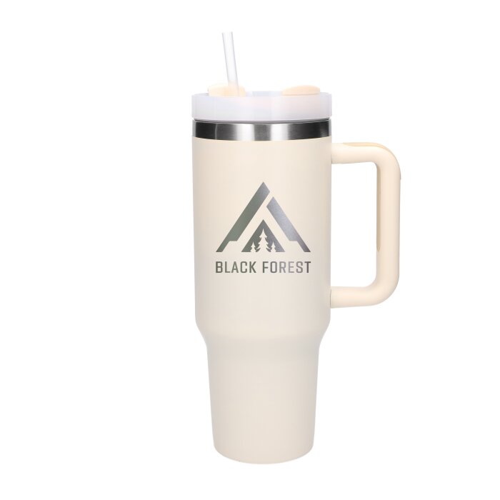 lack Forest Thermobecher | 1200ml, Strohhalm, Henkel, Beige - Bild 1