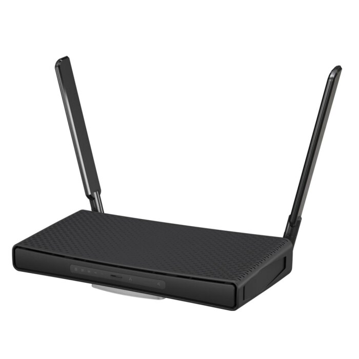 MikroTik hAP ax³ WiFi 6 Router in a white casing with external Antennas.