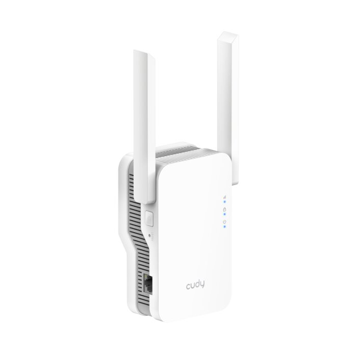 Cudy RE3600 BE3600 Wi-Fi 7 Mesh WLAN Repeater in weißer Gehäusefarbe.