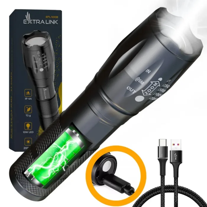Extralink Odin EFL-1031 | LED-Taschenlampe, 400lm, 10W, Micro-USB, IPX6 - Bild 1