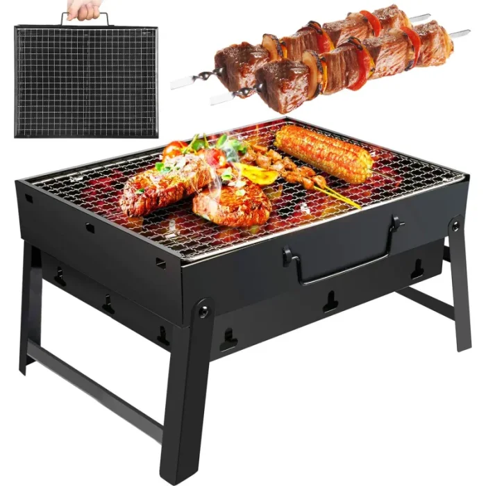 Assembled Extralink Home GL-640 charcoal grill made of shiny stainless steel, ready for use.