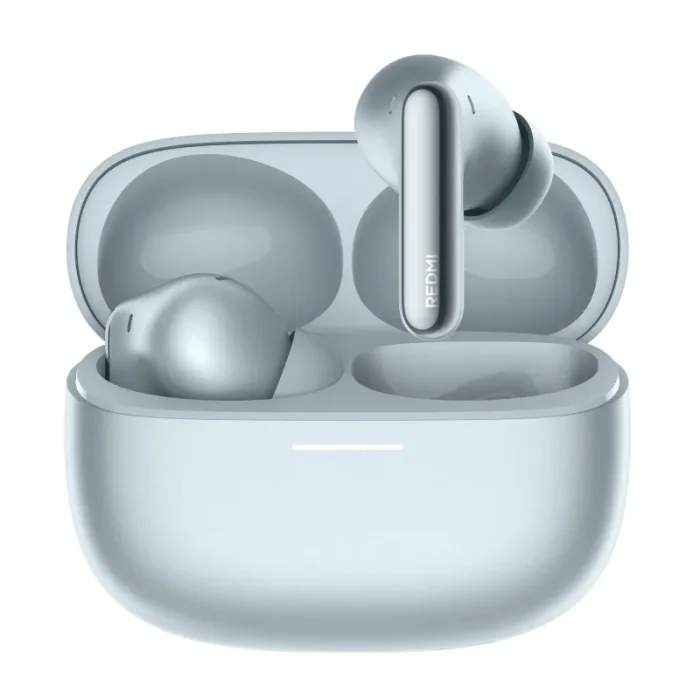 Xiaomi Redmi Buds 8 Pro in-ear headphones in Glacier Blue with the matching charging case.