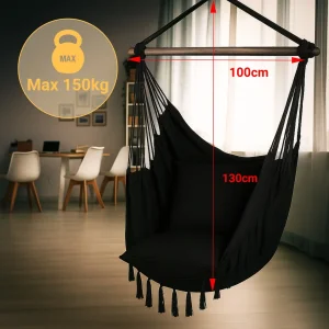 Cozy reading nook with Black Forest Hammock Chair in living room