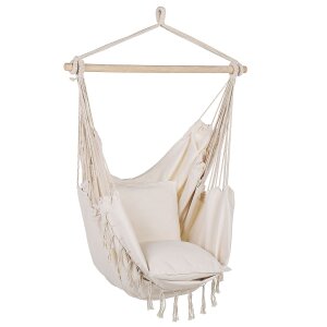 Black Forest Hammock Chair, beige cotton, front view