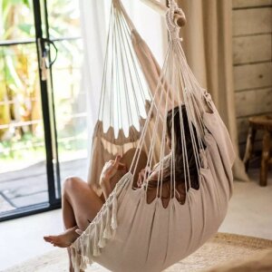 Full-size side view of Black Forest cotton hammock chair