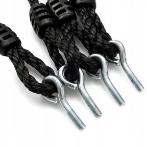 Close-up of the steel frame and Oxford fabric of a blue nest swing