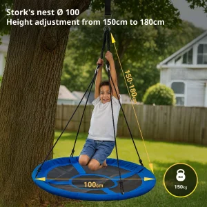 Height-adjustable childrens swing blue, Ø 100 cm, ideal for playground and garden
