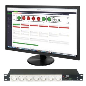 Rear view of the tinycontrol tcPDU with connections for sensors (1-Wire, I2C) and logical inputs.