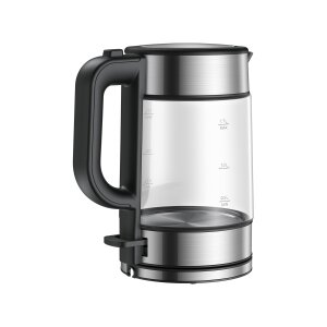 Transparent glass kettle from Xiaomi with 1.7 liter capacity on a kitchen countertop