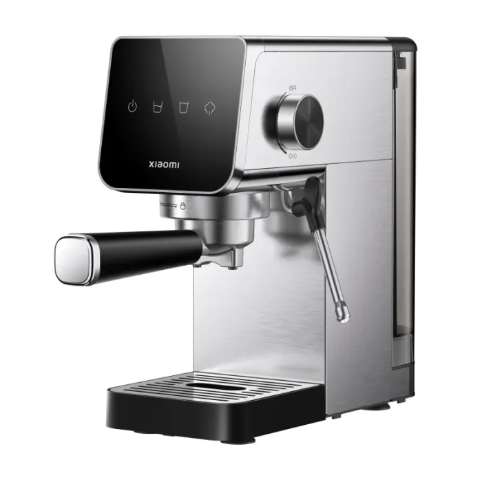 Xiaomi Semi-automatic Espresso Machine aus Edelstahl mit eingesetztem 51mm Siebträger.