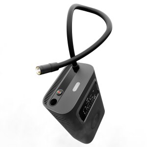 Kompletter Lieferumfang des Xiaomi Compressor 2 Pro: Gerät, Tasche, USB-C-Kabel und verschiedene Ventiladapter.