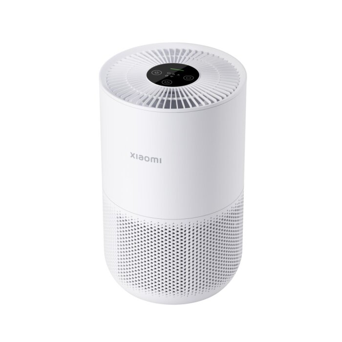 Weißer, zylindrischer Xiaomi Smart Air Purifier 4 Compact auf neutralem Hintergrund, ideal für Räume bis 48 m².