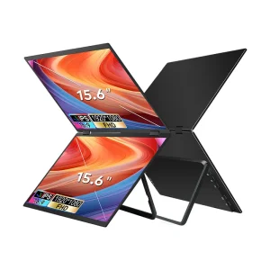 Rear view of the Extralink T01 2-in-1 laptop screen with integrated stand and connections such as USB-C and Mini HDMI.