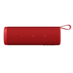 Red Xiaomi Sound Outdoor speaker with 30W power by the pool, showing its IP67 waterproof rating.