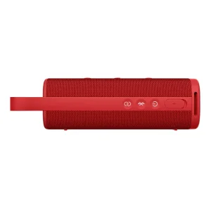 Close-up of the sturdy carrying strap of the portable Xiaomi Sound Outdoor 30W in red.