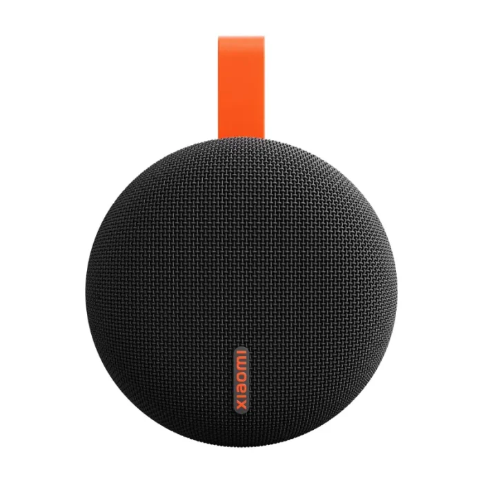 Compact Xiaomi Bluetooth Speaker Essential in black with a fabric cover on a white background.