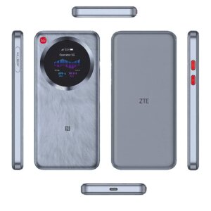 Side view of the slim ZTE U30 Pro 5G router with a visible USB-C port for charging.