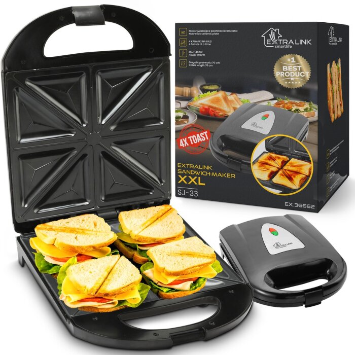 Extralink Smart Life XXL Sandwichmaker SJ-33 in Schwarz für 4 große Sandwiches.
