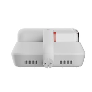 Intelligenter LED-Sensor-Ring des Xiaomi Milbensaugers leuchtet rot und zeigt eine hohe Milbenbelastung auf einem Sofa an.