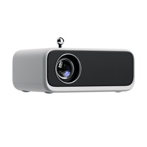 Rückseite des Wanbo Mini Pro Projektors mit Anschlüssen für HDMI, USB, Audio und Strom für vielseitige Konnektivität.