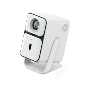 Rückansicht des Wanbo T2 Ultra Beamers mit sichtbaren Anschlüssen: HDMI, USB und 3.5mm Audio-Ausgang.