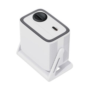 Der leise Wanbo Vali 1 Projektor mit Fernbedienung und mitgeliefertem Android TV 11 Stick.