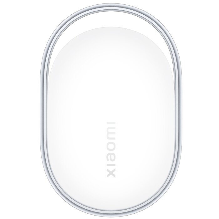 White Xiaomi Tag Bluetooth tracker with integrated eyelet as an affordable AirTag alternative.