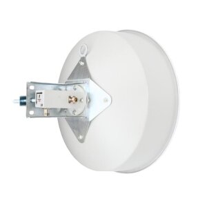 Weatherproof 23dBi MIMO directional radio Antenna Cyberbajt DishEter PRO 23 HV mounted on a mast using Antenna Mounting Accessories for long-range WiFi.