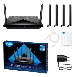 OVP mit Cudy LT18 Router, Antennen, Netzwerkkabel und Netzteil